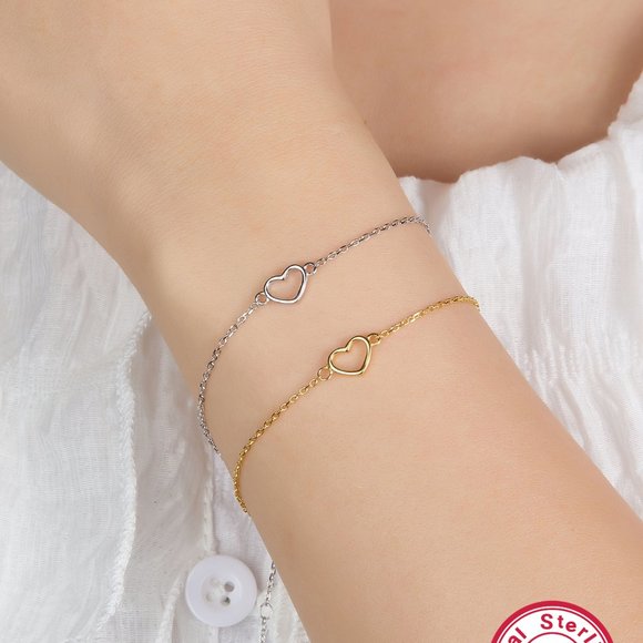 3/$35 18K Gold Plated 925 Real Sterling Silver Heart Shape Chain Bracelet - Picture 4 of 6